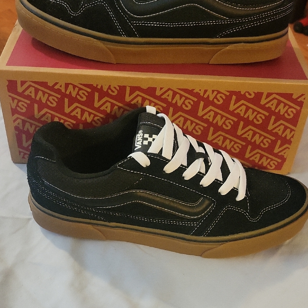 Vans Black and White Sneakers with Gum Sole